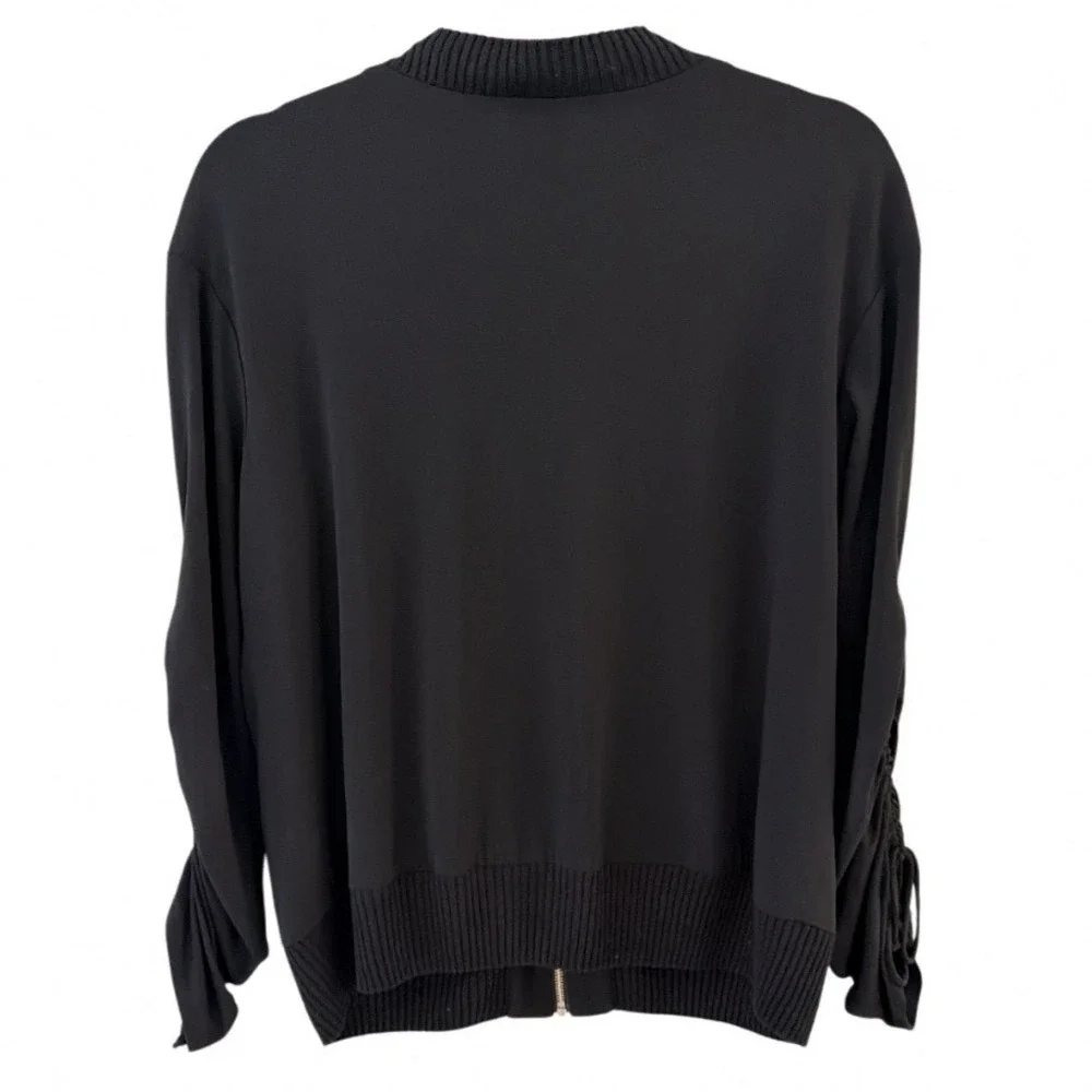 I by Iris Setlakwe Women Large Black Ruched Sleeve Full‎ Zip Bomber Jacket